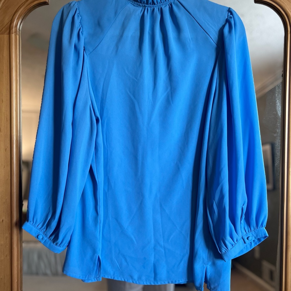 Vince Camuto Vibrant Blue Tie-Neck Blouse - Picture 4 of 4